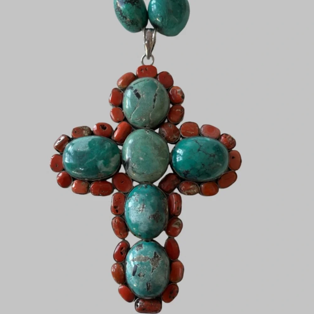 Sterling Silver Native American Large Vintage Necklace With Cross - Picture 9 of 9